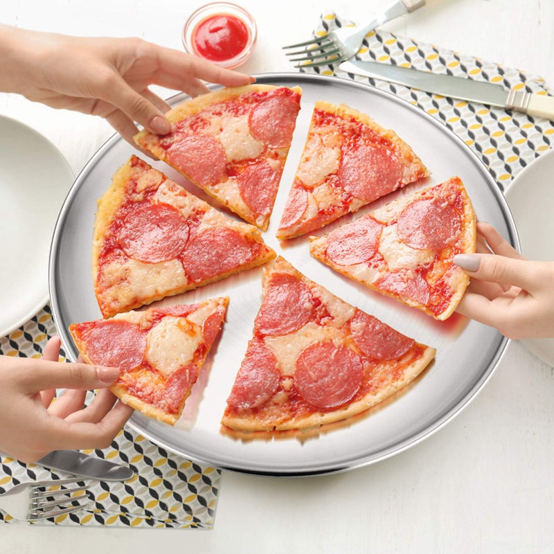 P&P CHEF Pizza Pan Bakeware for Home Kitchen, Stainless Steel Pizza Tray for Baking Pizza, Healthy & Reusable & Easy Clean, Oven & Freezer Safe, 12 Inch & Silver - Image 4